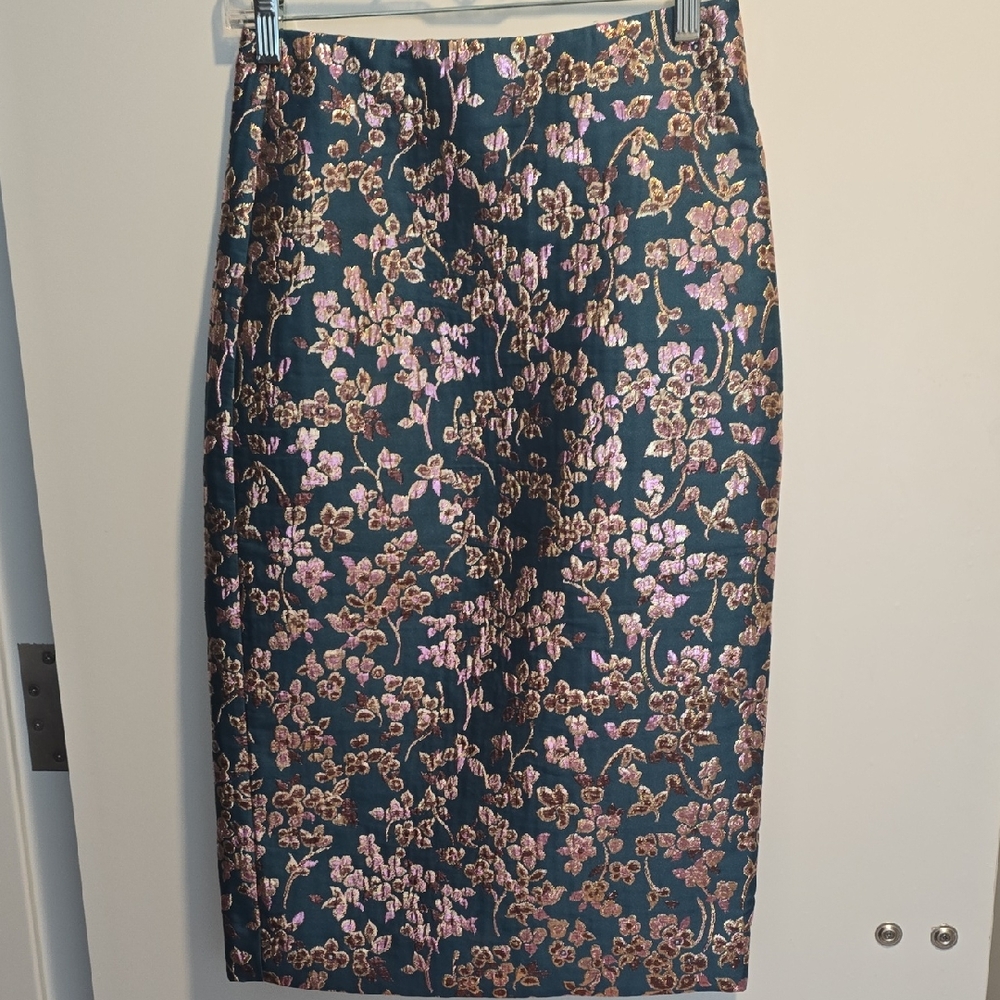J. Crew Floral Pencil Skirt - Pink and Gold